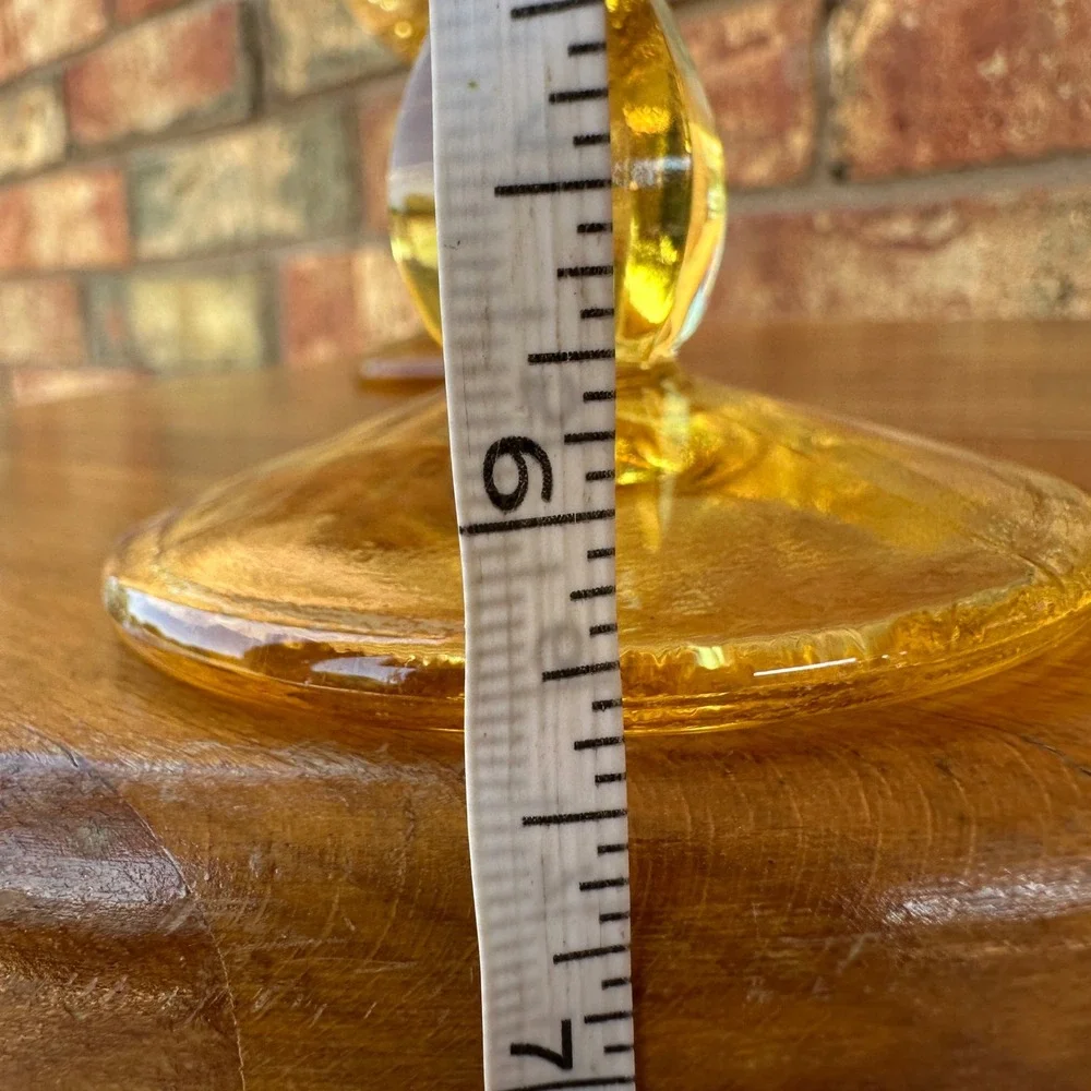 Vintage Amber Glass Goblets Set of 2 Fluted Stemware Mid Century Modern Yellow